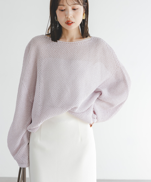 Noble（ノーブル）の「《WEB＆日本橋・ルクア店限定・追加》ペーパーヤーン カノコBACK Vプルオーバー（ニット/セーター・レディース・ネイビー/アイボリー/ピンク系その他・FREE）」の7枚目の写真