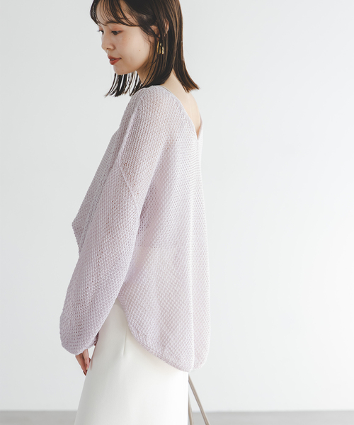 Noble（ノーブル）の「《WEB＆日本橋・ルクア店限定・追加》ペーパーヤーン カノコBACK Vプルオーバー（ニット/セーター・レディース・ネイビー/アイボリー/ピンク系その他・FREE）」の8枚目の写真