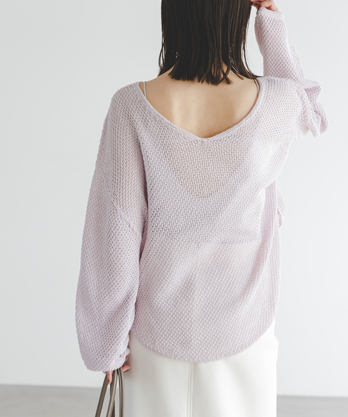 Noble（ノーブル）の「《WEB＆日本橋・ルクア店限定・追加》ペーパーヤーン カノコBACK Vプルオーバー（ニット/セーター・レディース・ネイビー/アイボリー/ピンク系その他・FREE）」の9枚目の写真