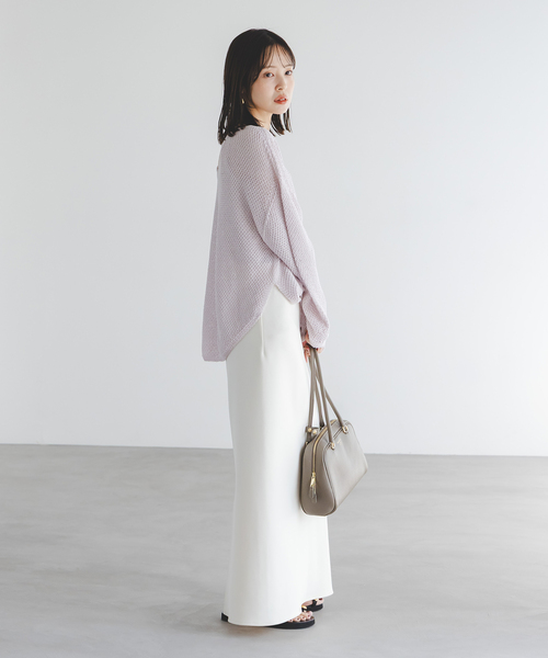 Noble（ノーブル）の「《WEB＆日本橋・ルクア店限定・追加》ペーパーヤーン カノコBACK Vプルオーバー（ニット/セーター・レディース・ネイビー/アイボリー/ピンク系その他・FREE）」の11枚目の写真