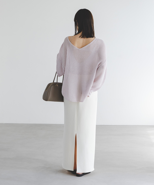 Noble（ノーブル）の「《WEB＆日本橋・ルクア店限定・追加》ペーパーヤーン カノコBACK Vプルオーバー（ニット/セーター・レディース・ネイビー/アイボリー/ピンク系その他・FREE）」の12枚目の写真