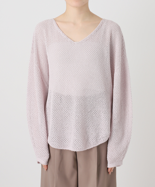 Noble（ノーブル）の「《WEB＆日本橋・ルクア店限定・追加》ペーパーヤーン カノコBACK Vプルオーバー（ニット/セーター・レディース・ネイビー/アイボリー/ピンク系その他・FREE）」の20枚目の写真