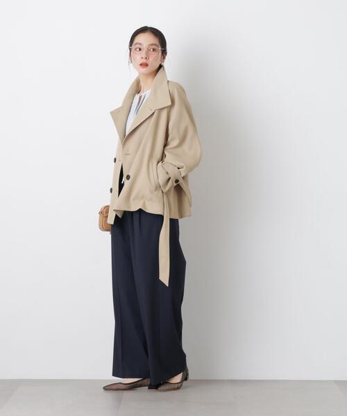 NANO universe（ナノユニバース）の「エアリーツイルベルテッドショートコート（トレンチコート・レディース・アイボリー/ベージュ・FREE）」の3枚目の写真