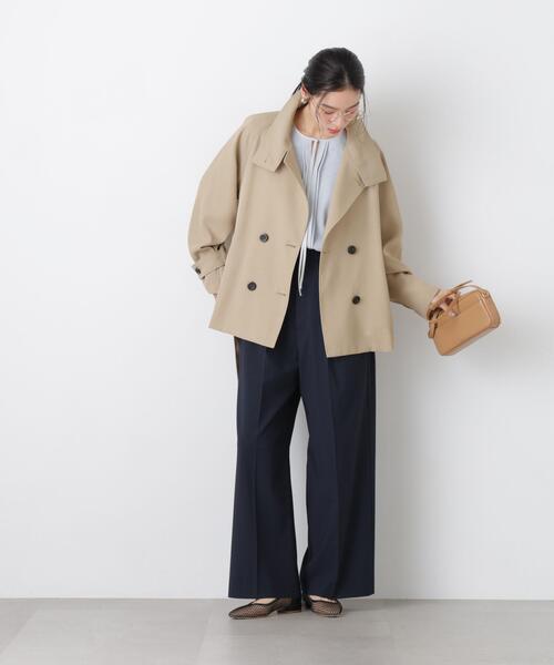 NANO universe（ナノユニバース）の「エアリーツイルベルテッドショートコート（トレンチコート・レディース・アイボリー/ベージュ・FREE）」の5枚目の写真