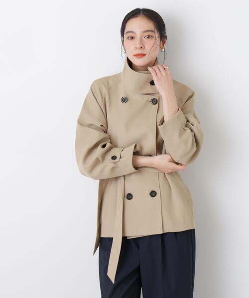 NANO universe（ナノユニバース）の「エアリーツイルベルテッドショートコート（トレンチコート・レディース・アイボリー/ベージュ・FREE）」の6枚目の写真