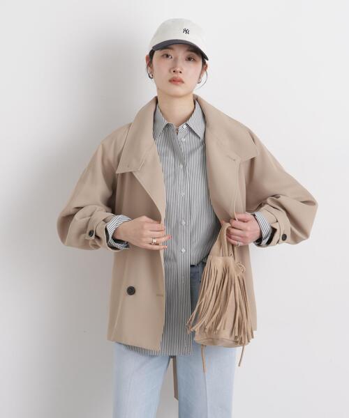 NANO universe（ナノユニバース）の「エアリーツイルベルテッドショートコート（トレンチコート・レディース・アイボリー/ベージュ・FREE）」の7枚目の写真