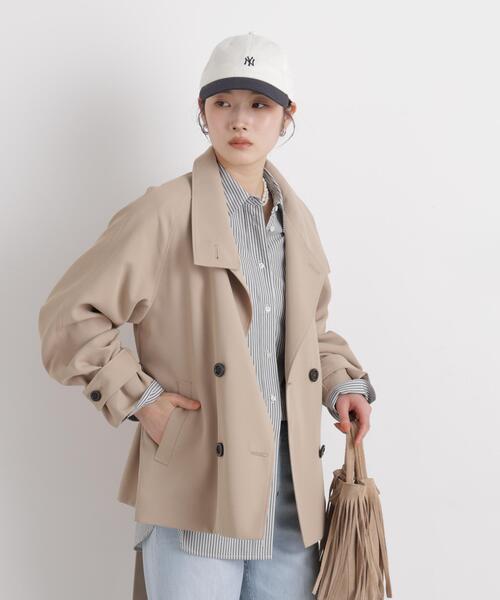 NANO universe（ナノユニバース）の「エアリーツイルベルテッドショートコート（トレンチコート・レディース・アイボリー/ベージュ・FREE）」の8枚目の写真
