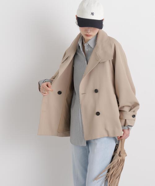 NANO universe（ナノユニバース）の「エアリーツイルベルテッドショートコート（トレンチコート・レディース・アイボリー/ベージュ・FREE）」の9枚目の写真