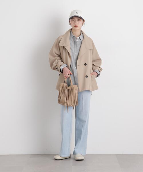 NANO universe（ナノユニバース）の「エアリーツイルベルテッドショートコート（トレンチコート・レディース・アイボリー/ベージュ・FREE）」の10枚目の写真