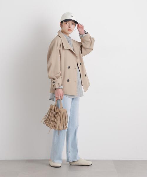NANO universe（ナノユニバース）の「エアリーツイルベルテッドショートコート（トレンチコート・レディース・アイボリー/ベージュ・FREE）」の11枚目の写真