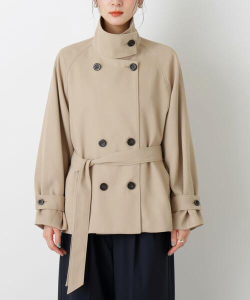 NANO universe（ナノユニバース）の「エアリーツイルベルテッドショートコート（トレンチコート・レディース・アイボリー/ベージュ・FREE）」の12枚目の写真
