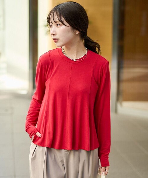 RONEL（ロネル）の「【RONEL】ベア天竺ペプラム ロングスリーブ（Tシャツ/カットソー・レディース・レッド/ライトグレー/ブラック・FREE）」の19枚目の写真