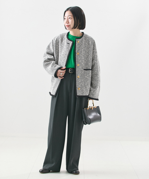 journal standard L'essage(ジャーナルスタンダードレサージュ)の「《追加》【一部店舗&WEB限定】GIOLICATWEED ドルマンジャケット 3(ノーカラージャケット・レディース・ブラック×ブラック/ブラックミックス・FREE)」の7枚目の写真