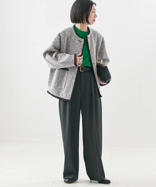 journal standard L'essage(ジャーナルスタンダードレサージュ)の「《追加》【一部店舗&WEB限定】GIOLICATWEED ドルマンジャケット 3(ノーカラージャケット・レディース・ブラック×ブラック/ブラックミックス・FREE)」の8枚目の写真