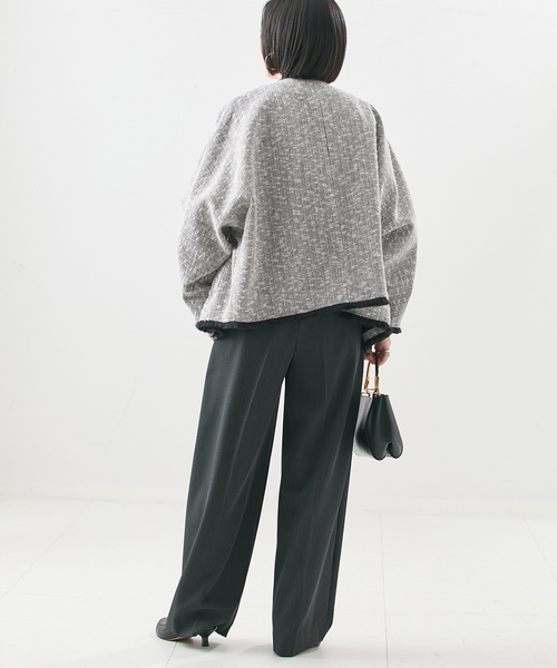 journal standard L'essage(ジャーナルスタンダードレサージュ)の「《追加》【一部店舗&WEB限定】GIOLICATWEED ドルマンジャケット 3(ノーカラージャケット・レディース・ブラック×ブラック/ブラックミックス・FREE)」の9枚目の写真