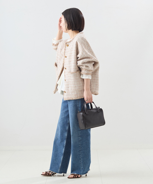 journal standard L'essage(ジャーナルスタンダードレサージュ)の「《追加》【一部店舗&WEB限定】GIOLICATWEED ドルマンジャケット 3(ノーカラージャケット・レディース・ブラック×ブラック/ブラックミックス・FREE)」の14枚目の写真
