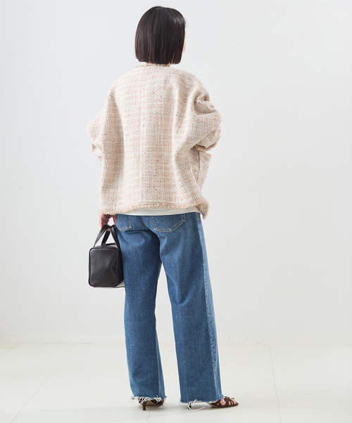 journal standard L'essage(ジャーナルスタンダードレサージュ)の「《追加》【一部店舗&WEB限定】GIOLICATWEED ドルマンジャケット 3(ノーカラージャケット・レディース・ブラック×ブラック/ブラックミックス・FREE)」の15枚目の写真