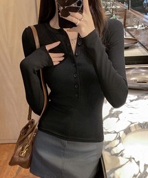 ロングスリーブ フライス ヘンリーネック