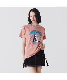 ピグメントキャットフラワー半袖Tシャツインディピンク