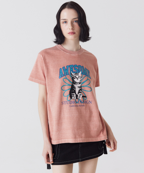 AWESOME STUDIO(オーサムスタジオ)の「ピグメントキャットフラワー半袖Tシャツインディピンク(Tシャツ/カットソー・レディース・その他・FREE)」の4枚目の写真
