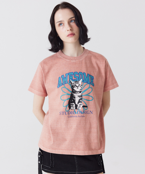 AWESOME STUDIO(オーサムスタジオ)の「ピグメントキャットフラワー半袖Tシャツインディピンク(Tシャツ/カットソー・レディース・その他・FREE)」の5枚目の写真