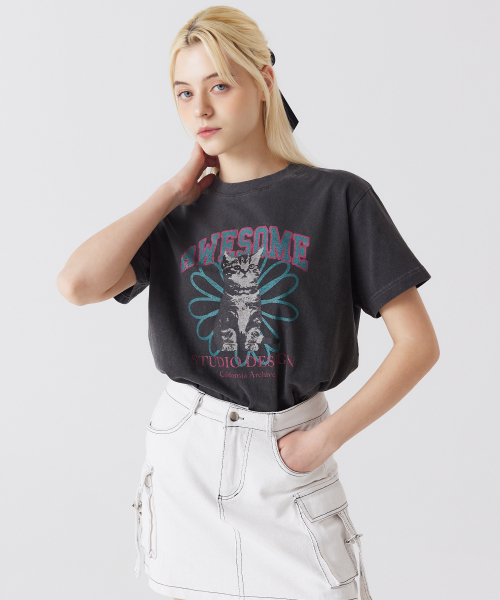 AWESOME STUDIO(オーサムスタジオ)の「ピグメントキャットフラワー半袖Tシャツインディピンク(Tシャツ/カットソー・レディース・その他・FREE)」の6枚目の写真