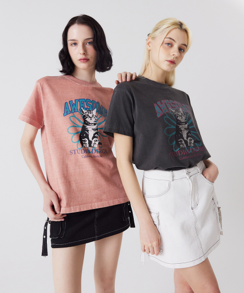 AWESOME STUDIO(オーサムスタジオ)の「ピグメントキャットフラワー半袖Tシャツインディピンク(Tシャツ/カットソー・レディース・その他・FREE)」の7枚目の写真
