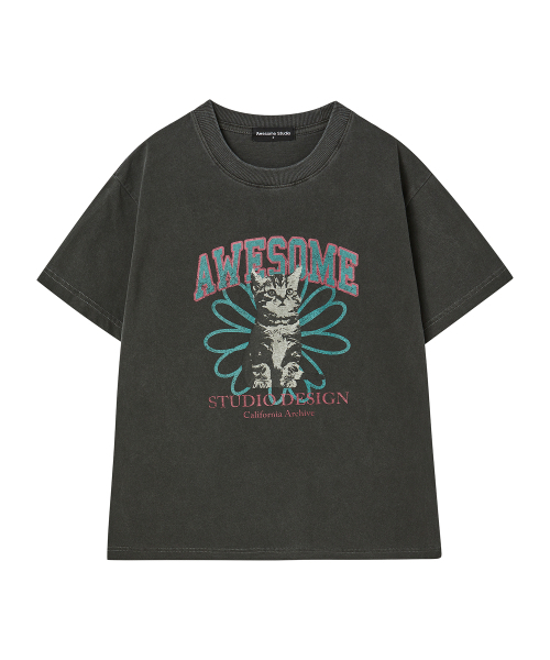 AWESOME STUDIO(オーサムスタジオ)の「ピグメントキャットフラワー半袖Tシャツインディピンク(Tシャツ/カットソー・レディース・その他・FREE)」の3枚目の写真
