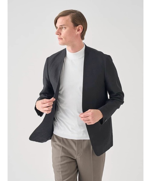 JOHN SMEDLEY(ジョンスメドレー)の「ウールリネンポプリンワッシャー ノーカラージャケット(ノーカラージャケット・メンズ・ブラック・3/2/1)」の3枚目の写真