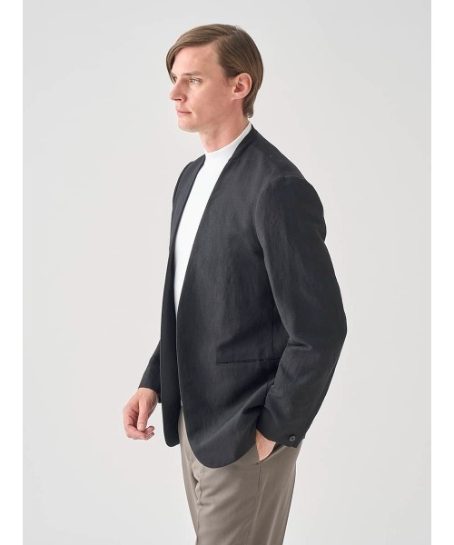 JOHN SMEDLEY(ジョンスメドレー)の「ウールリネンポプリンワッシャー ノーカラージャケット(ノーカラージャケット・メンズ・ブラック・3/2/1)」の4枚目の写真