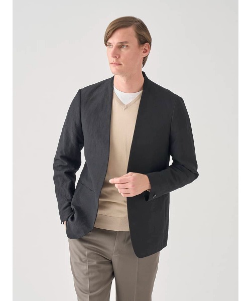 JOHN SMEDLEY(ジョンスメドレー)の「ウールリネンポプリンワッシャー ノーカラージャケット(ノーカラージャケット・メンズ・ブラック・3/2/1)」の6枚目の写真
