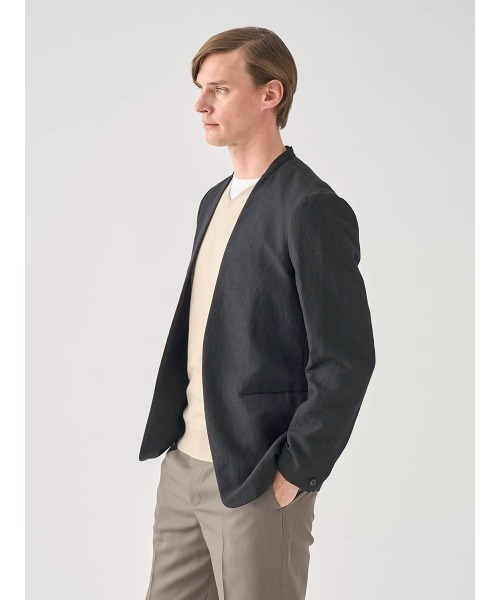 JOHN SMEDLEY(ジョンスメドレー)の「ウールリネンポプリンワッシャー ノーカラージャケット(ノーカラージャケット・メンズ・ブラック・3/2/1)」の7枚目の写真