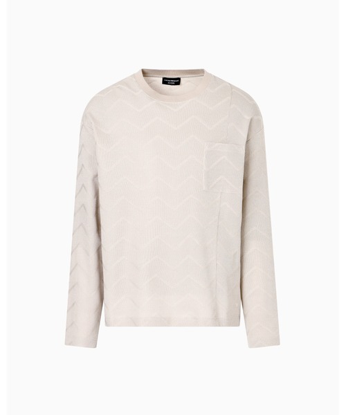 EMPORIO ARMANI（エンポリオアルマーニ）の「【エンポリオ アルマーニ】セーター マイクロパーフォレーションファブリック シェブロンモチーフ（ニット/セーター・メンズ・ベージュ系・XX-LARGE/X-LARGE/SMALL/MEDIUM/LARGE）」の2枚目の写真