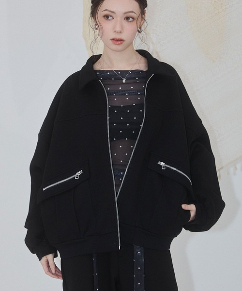 ENVYM（アンビー）の「アウトポケットスウェットブルゾン（ブルゾン・レディース・カーキ/ブラック/グレー・FREE）」の2枚目の写真