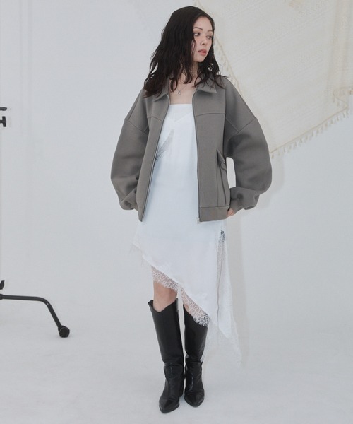 ENVYM（アンビー）の「アウトポケットスウェットブルゾン（ブルゾン・レディース・カーキ/ブラック/グレー・FREE）」の15枚目の写真