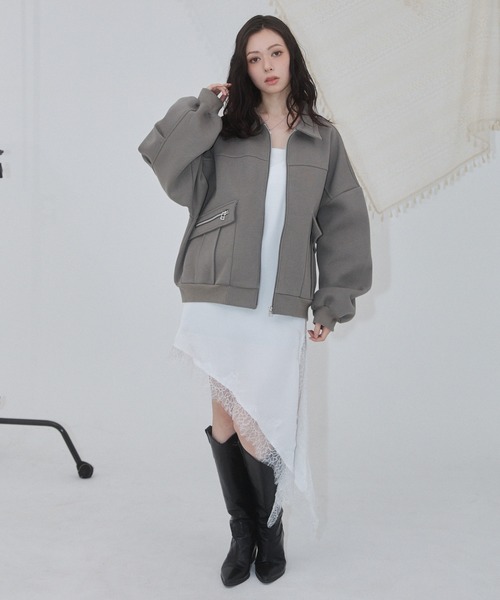 ENVYM（アンビー）の「アウトポケットスウェットブルゾン（ブルゾン・レディース・カーキ/ブラック/グレー・FREE）」の16枚目の写真