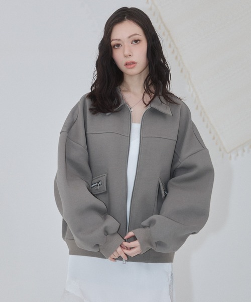 ENVYM（アンビー）の「アウトポケットスウェットブルゾン（ブルゾン・レディース・カーキ/ブラック/グレー・FREE）」の10枚目の写真