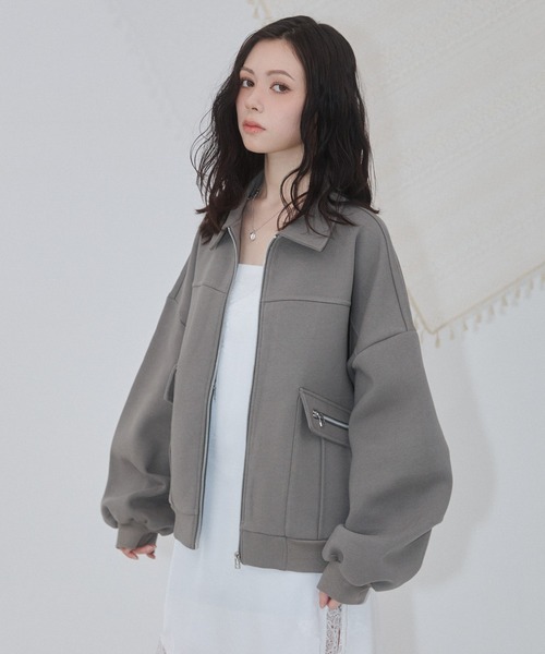 ENVYM（アンビー）の「アウトポケットスウェットブルゾン（ブルゾン・レディース・カーキ/ブラック/グレー・FREE）」の13枚目の写真
