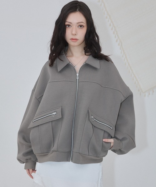 ENVYM（アンビー）の「アウトポケットスウェットブルゾン（ブルゾン・レディース・カーキ/ブラック/グレー・FREE）」の8枚目の写真