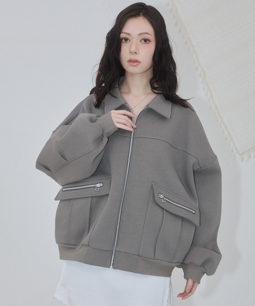 ENVYM（アンビー）の「アウトポケットスウェットブルゾン（ブルゾン・レディース・カーキ/ブラック/グレー・FREE）」の14枚目の写真