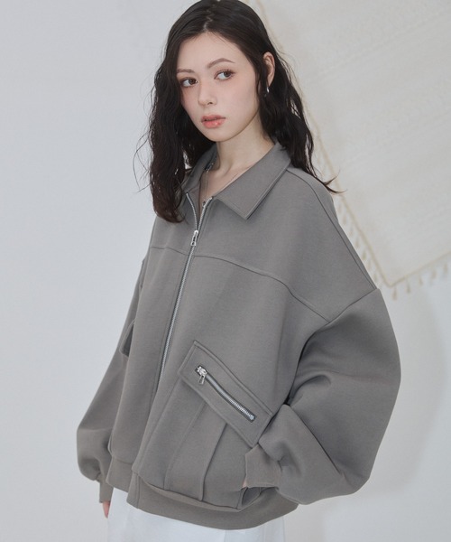 ENVYM（アンビー）の「アウトポケットスウェットブルゾン（ブルゾン・レディース・カーキ/ブラック/グレー・FREE）」の9枚目の写真
