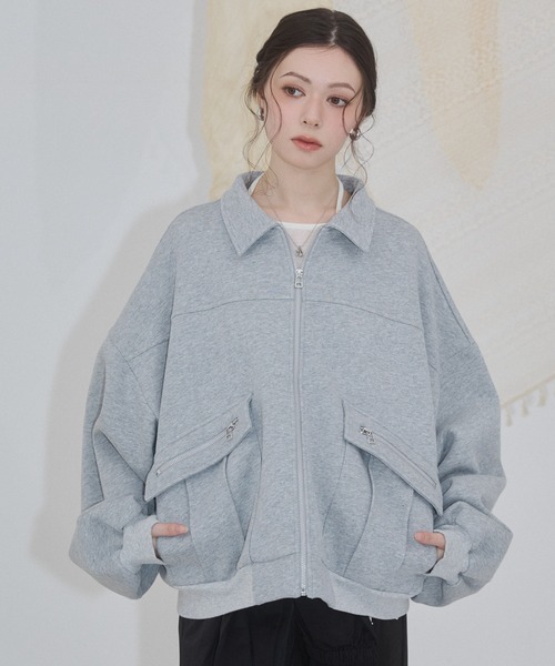 ENVYM（アンビー）の「アウトポケットスウェットブルゾン（ブルゾン・レディース・カーキ/ブラック/グレー・FREE）」の22枚目の写真