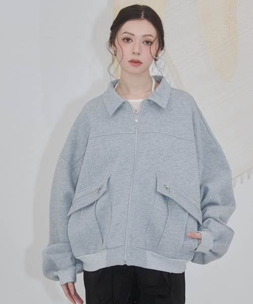 ENVYM（アンビー）の「アウトポケットスウェットブルゾン（ブルゾン・レディース・カーキ/ブラック/グレー・FREE）」の18枚目の写真