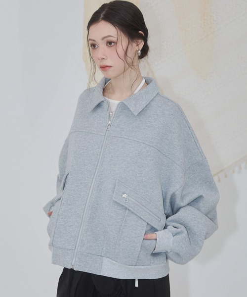 ENVYM（アンビー）の「アウトポケットスウェットブルゾン（ブルゾン・レディース・カーキ/ブラック/グレー・FREE）」の17枚目の写真