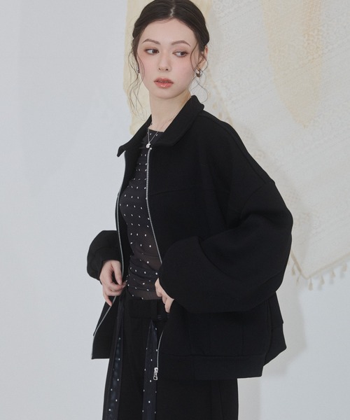 ENVYM（アンビー）の「アウトポケットスウェットブルゾン（ブルゾン・レディース・カーキ/ブラック/グレー・FREE）」の5枚目の写真