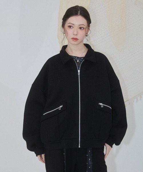 ENVYM（アンビー）の「アウトポケットスウェットブルゾン（ブルゾン・レディース・カーキ/ブラック/グレー・FREE）」の6枚目の写真