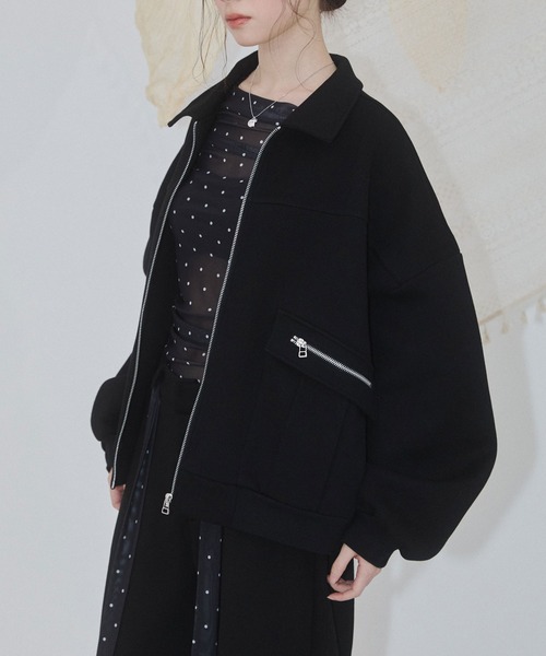 ENVYM（アンビー）の「アウトポケットスウェットブルゾン（ブルゾン・レディース・カーキ/ブラック/グレー・FREE）」の4枚目の写真