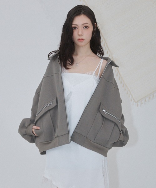 ENVYM（アンビー）の「アウトポケットスウェットブルゾン（ブルゾン・レディース・カーキ/ブラック/グレー・FREE）」の12枚目の写真