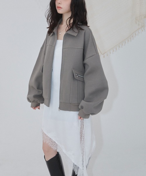 ENVYM（アンビー）の「アウトポケットスウェットブルゾン（ブルゾン・レディース・カーキ/ブラック/グレー・FREE）」の11枚目の写真