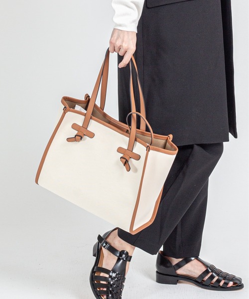 GIANNI CHIARINI（ジャンニ キアリーニ）の「【GIANNI CHIARINI/ジャンニキアリーニ】トートバッグ　MARCELLA　Sサイズ　コットン×本革（トートバッグ・レディース・ブラック/アイボリー/ライトブラウン・FREE）」の14枚目の写真
